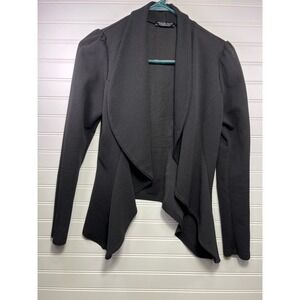 Fashion Nova Black Textured Waterfall Drape Open Front Blazer Jacket Womens